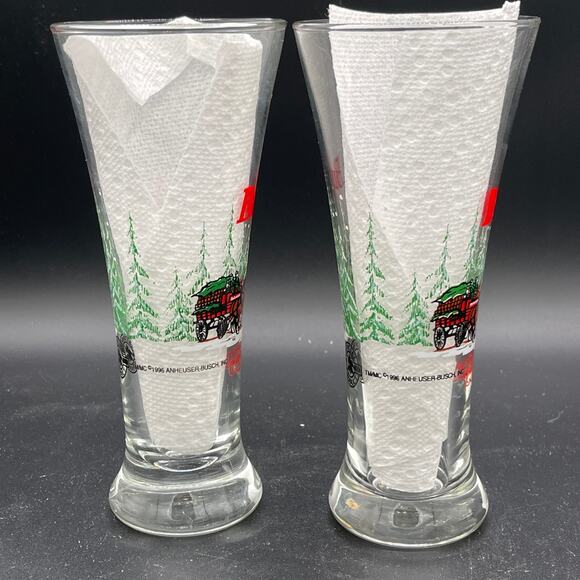 Budweiser Clydesdales Pilsner Beer Glasses 1996 Set of Two - Picture 3 of 8